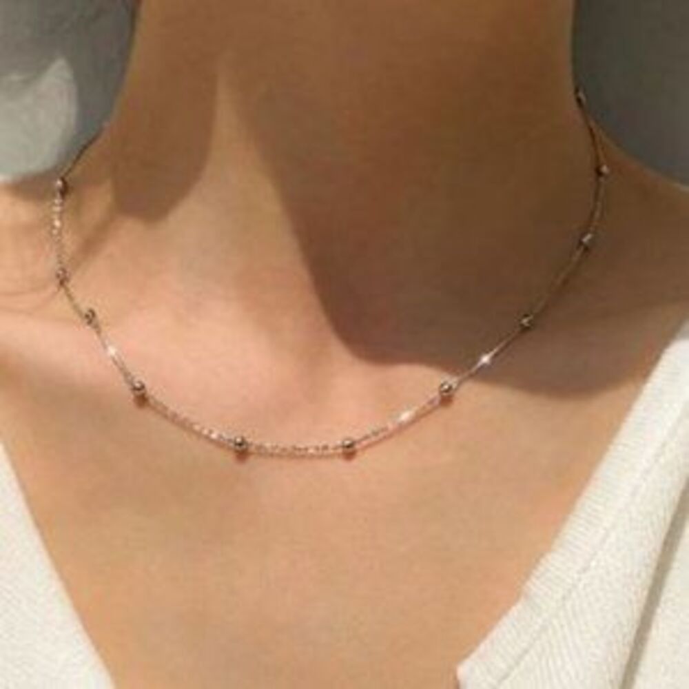 925 Sterling Silver Simple Bead Necklace B7